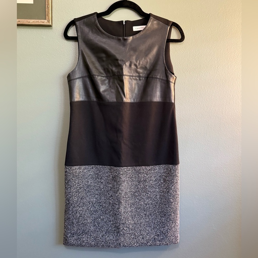Calvin Klein Blocked Shift Dress, Faux Leather